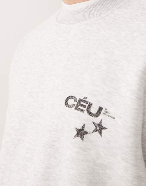 ASOS DESIGN extreme oversized crew sweatshirt with print in ice grey marl (part of a set), 5 of 5