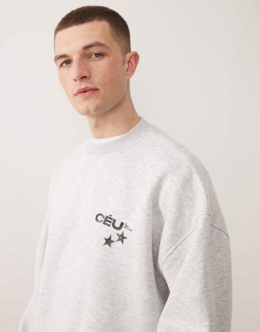 ASOS DESIGN extreme oversized crew sweatshirt with print in ice heather gray, part of a set, 4 of 5