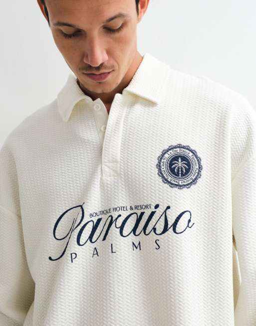 ASOS DESIGN extreme oversized crew with blue text print in cream, 4 of 5