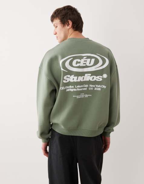 ASOS DESIGN extreme oversized crew with text in green - view 1