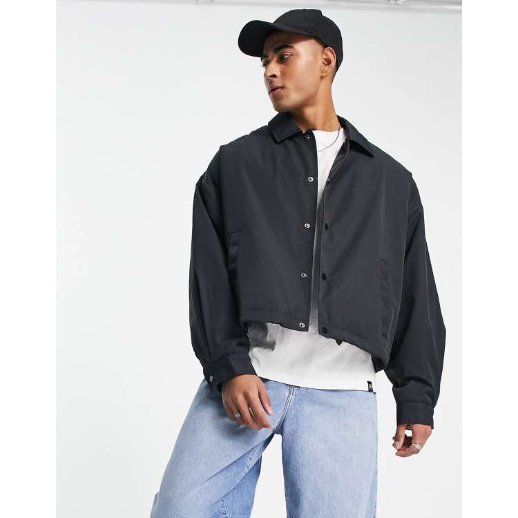 ASOS DESIGN extreme oversized cropped coach jacket in black