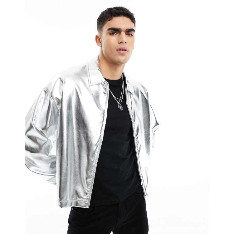 ASOS DESIGN extreme oversized cropped coach jacket in metallic