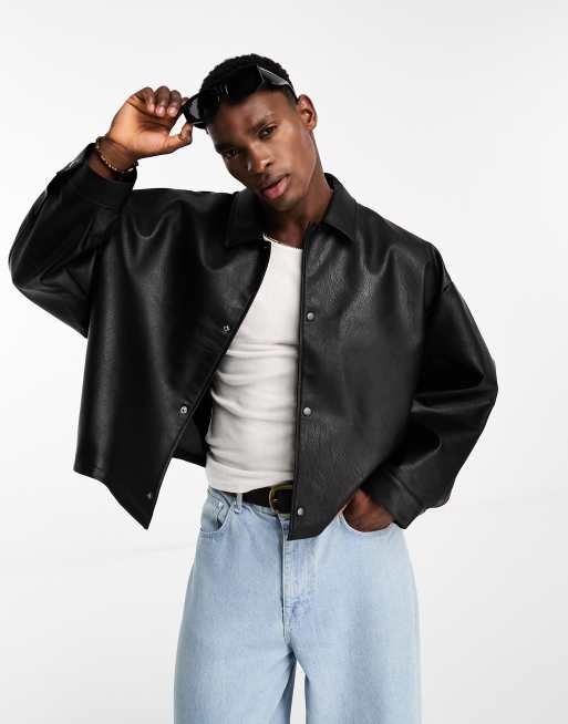 ASOS DESIGN extreme oversized cropped faux leather jacket in black