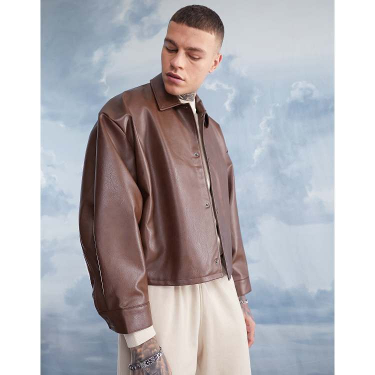 Cropped oversized outlet leather jacket