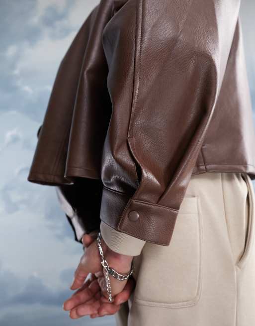 ASOS DESIGN extreme oversized cropped faux leather jacket in brown