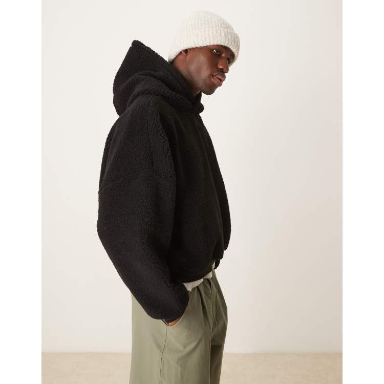 ASOS DESIGN extreme oversized cropped hoodie in borg in black ASOS