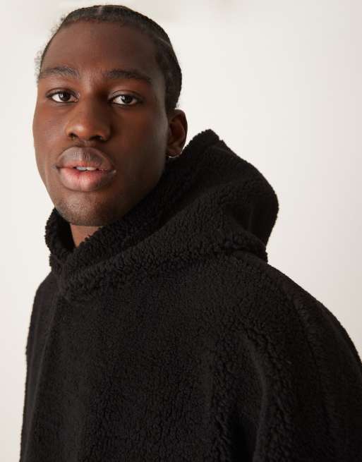 ASOS DESIGN extreme oversized cropped hoodie in borg in black
