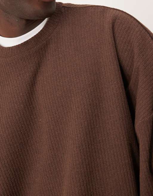 ASOS DESIGN extreme oversized cropped lightweight jumper with brushed rib in brown, 3 of 4