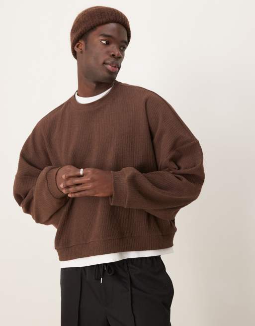ASOS DESIGN extreme oversized cropped lightweight sweater with brushed rib in brown