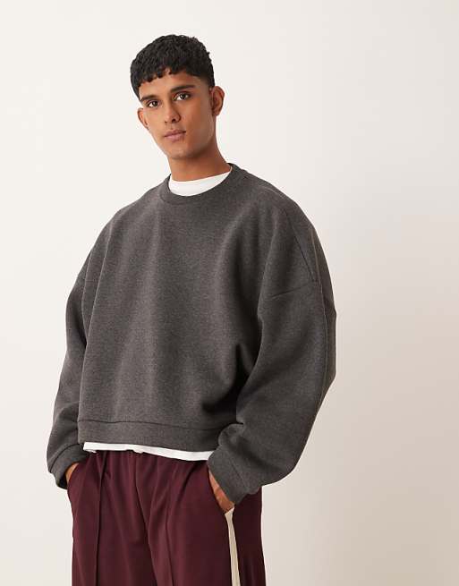 ASOS DESIGN extreme oversized cropped sweatshirt in charcoal ASOS DESIGN extreme oversized cropped sweatshirt in charcoal