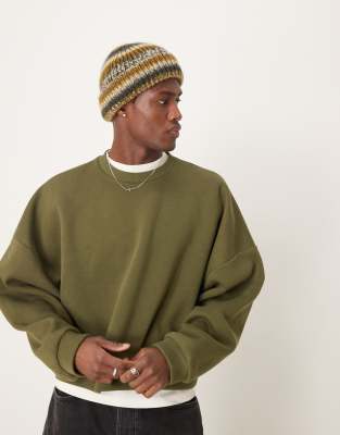 Asos Design Extreme Oversized Cropped Sweatshirt In Khaki-neutral