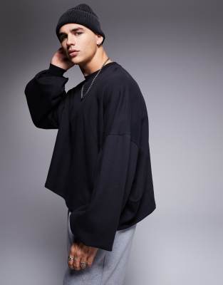 extreme oversized cropped sweatshirt with paneling in black