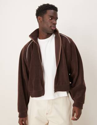 ASOS DESIGN ASOS DESIGN extreme oversized cropped track jacket in brown fleece - BROWN