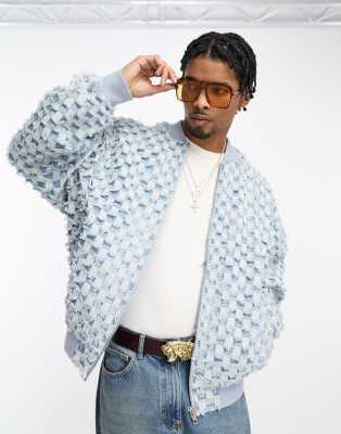 ASOS DESIGN ASOS DESIGN extreme oversized denim bomber jacket in checkerboard pattern-Blue