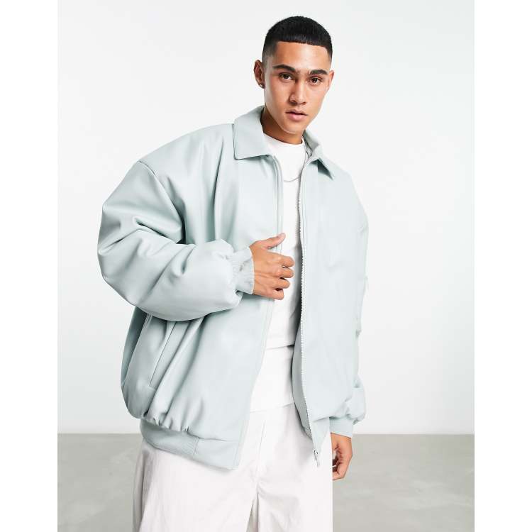 ASOS DESIGN extreme oversized faux leather bomber jacket in blue