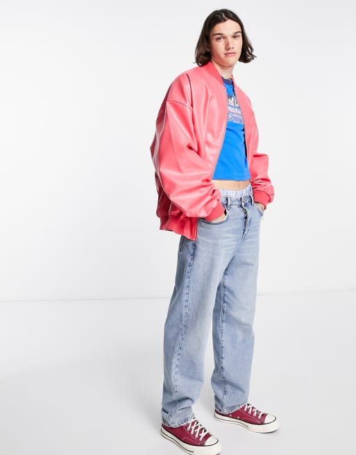 Asos pink leather jacket sale