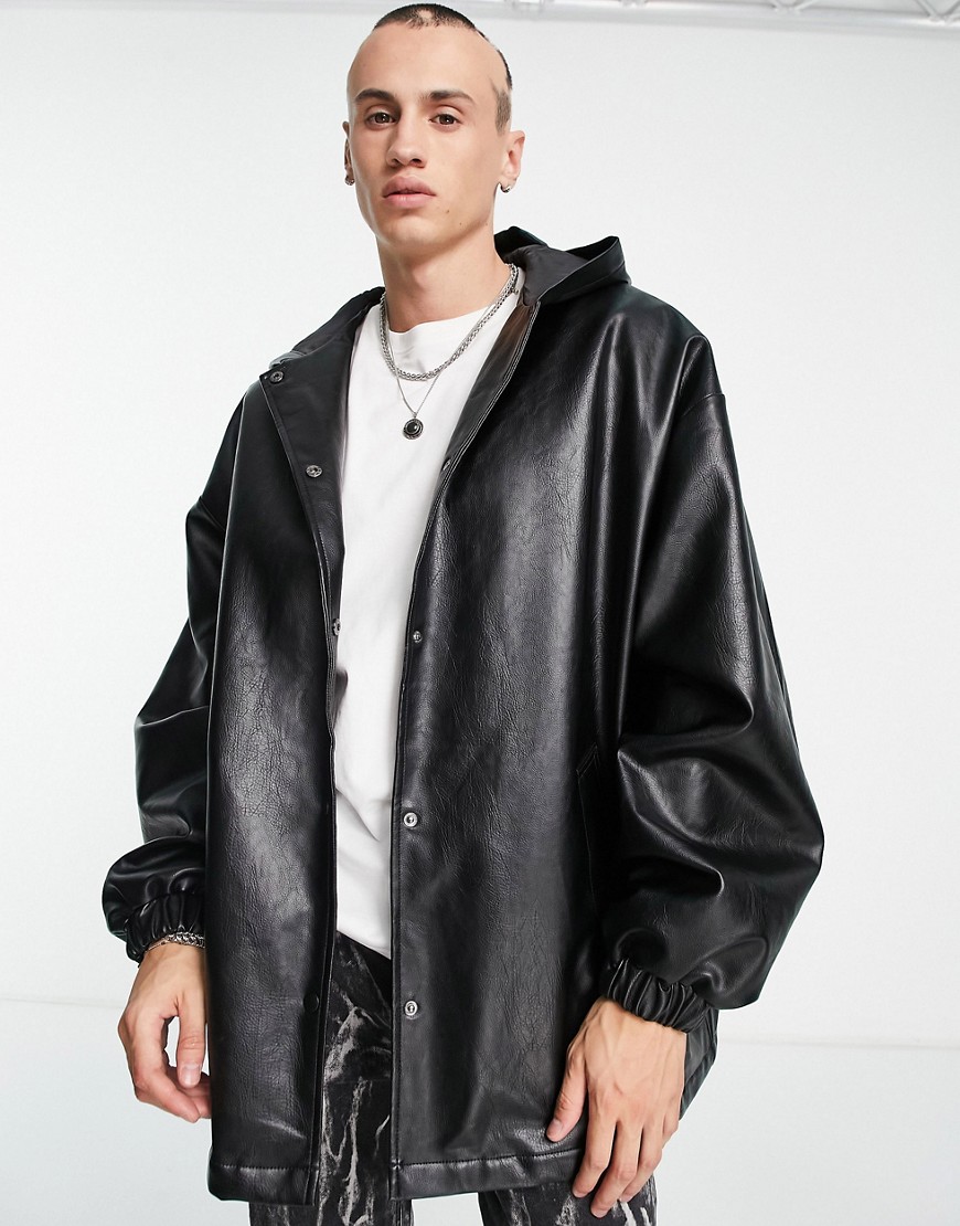 ASOS DESIGN extreme oversized faux leather coach jacket in black
