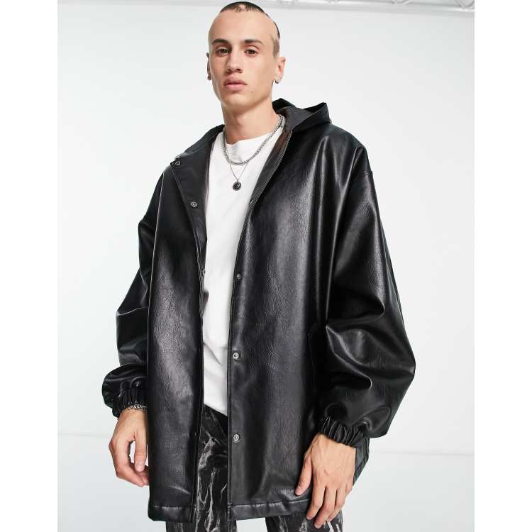 ASOS DESIGN extreme oversized faux leather coach jacket in black