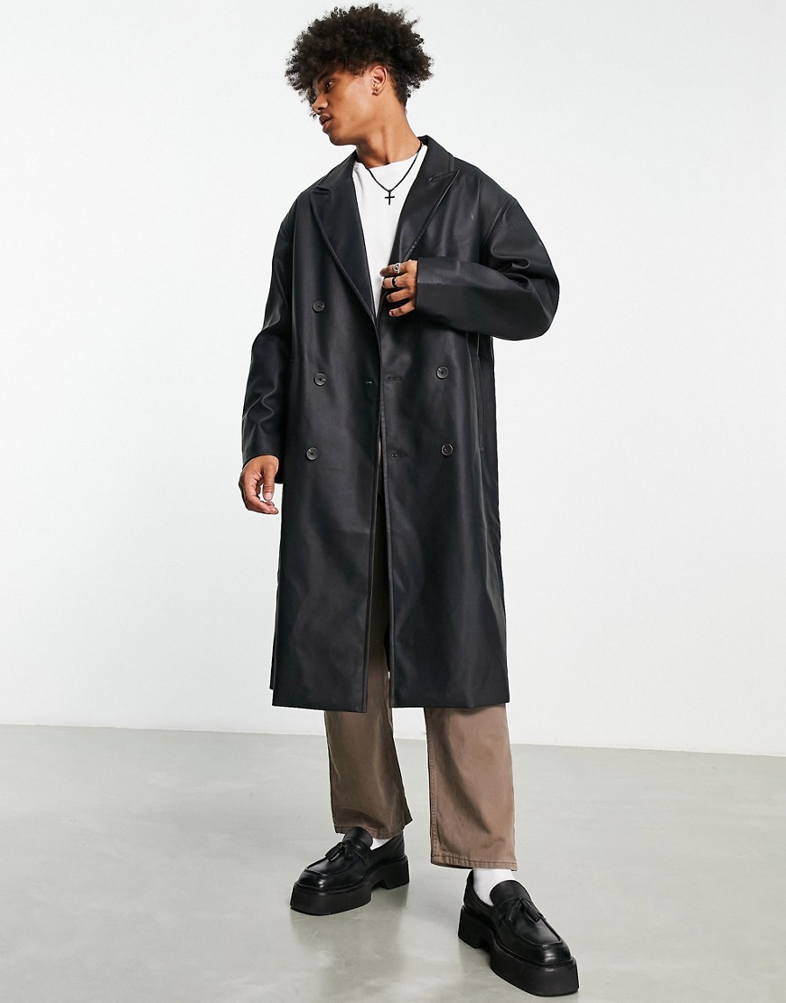 ASOS DESIGN extreme oversized faux leather overcoat in black