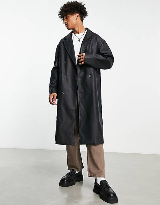 ASOS DESIGN extreme oversized faux leather overcoat in black | ASOS