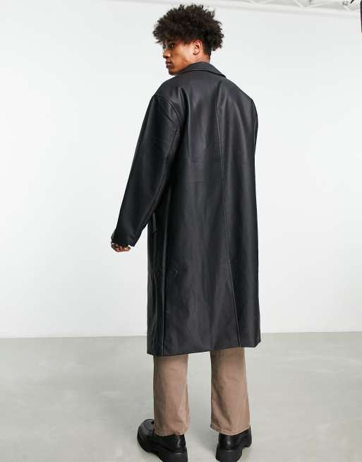 ASOS DESIGN extreme oversized faux leather overcoat in black | ASOS