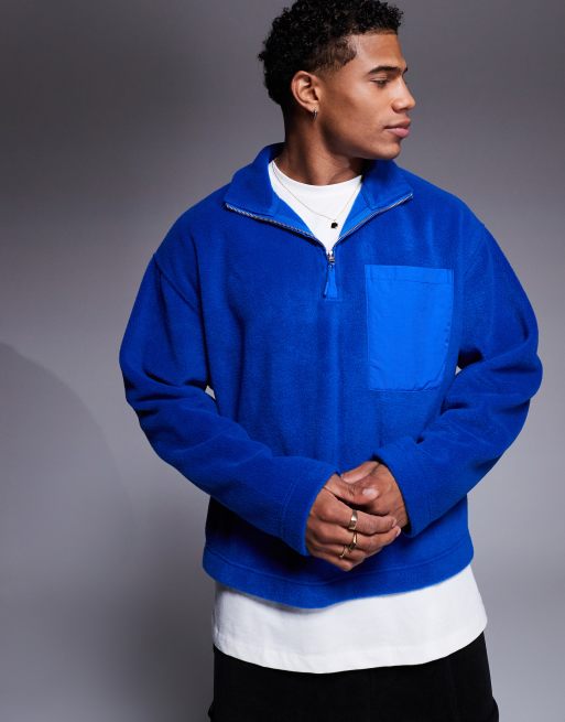 ASOS DESIGN extreme oversized fleece sweatshirt with half zip in blue ASOS