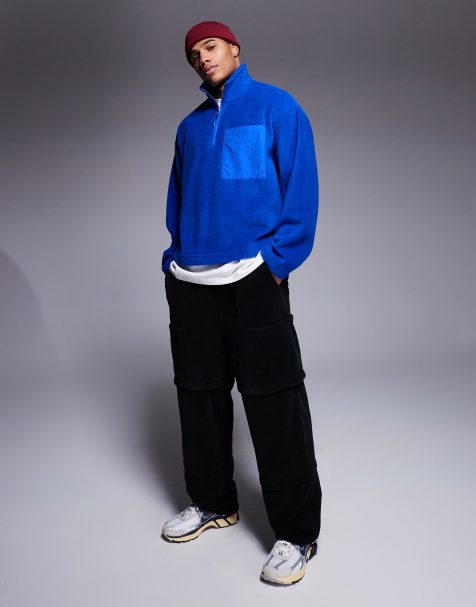 ASOS DESIGN extreme oversized fleece sweatshirt with quarter zip in blue - view 1