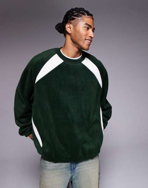 ASOS DESIGN extreme oversized fleece sweatshirt with raglan sleeve in dark green - view 1