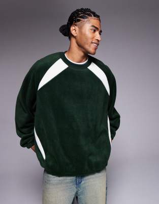 Asos Design Extreme Oversized Fleece Sweatshirt With Raglan Sleeves In Green