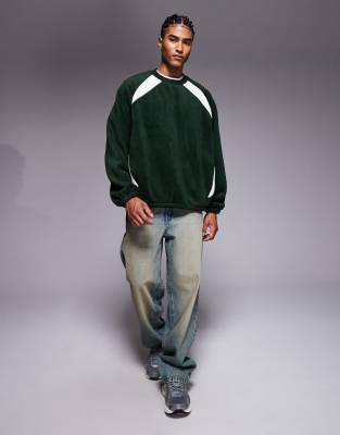 Asos Design Extreme Oversized Fleece Sweatshirt With Raglan Sleeves In Green