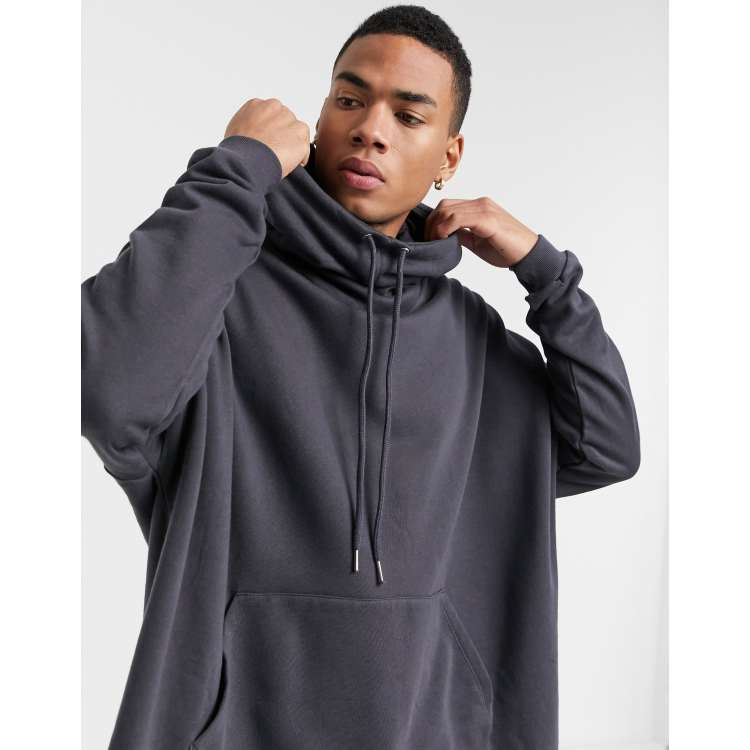 ASOS DESIGN extreme oversized funnel neck hoodie in washed black