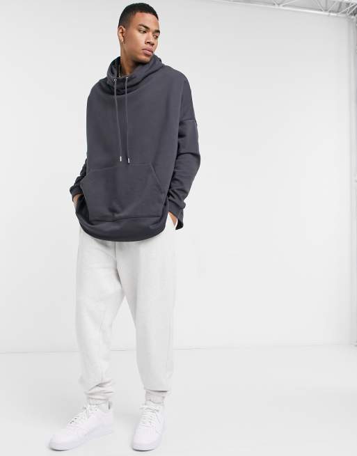 ASOS DESIGN extreme oversized funnel neck hoodie in washed black