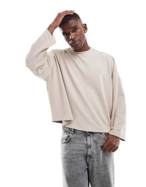 ASOS DESIGN extreme oversized heavyweight boxy long sleeve t-shirt in beige - view 1
