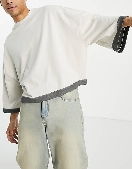  extreme oversized heavyweight cropped long sleeve t-shirt in beige 