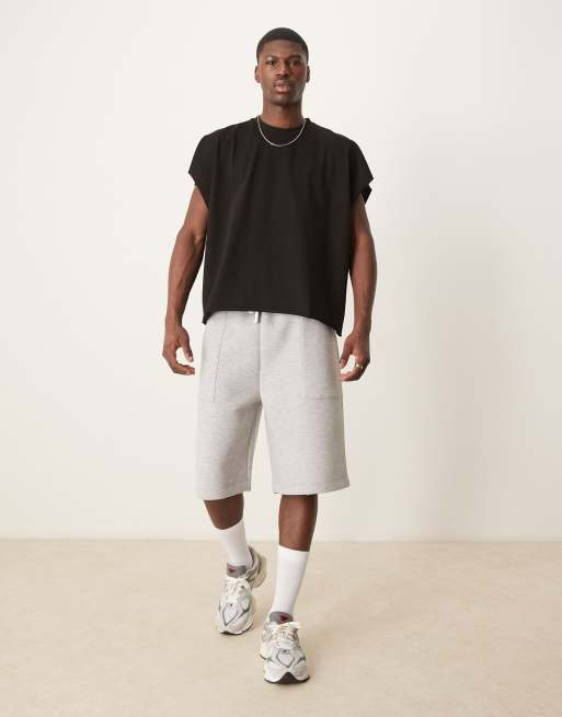 ASOS DESIGN extreme oversized heavyweight cropped sleeveless t-shirt with raw edge in black, 2 of 4