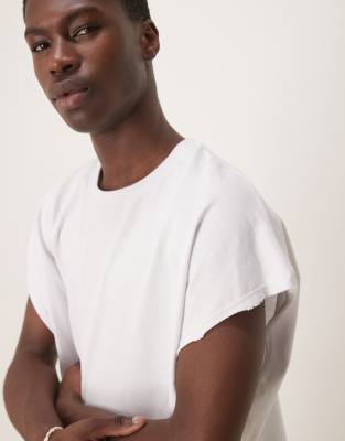 Asos Design Extreme Oversized Heavyweight Cropped Sleeveless T-shirt With Raw Edge In White