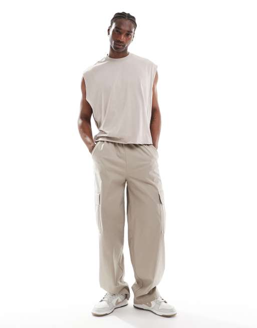 ASOS DESIGN extreme oversized heavyweight sleeveless t-shirt with raw edge in beige , 3 of 4