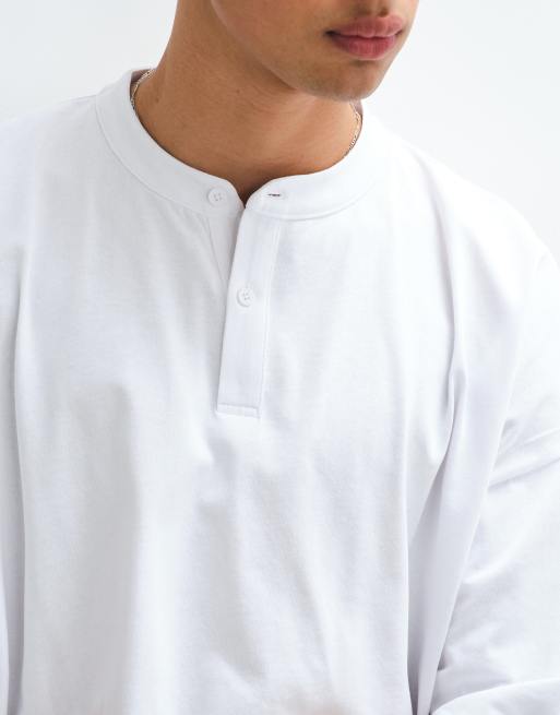 ASOS DESIGN extreme oversized henley t-shirt in white waffle, 4 of 5