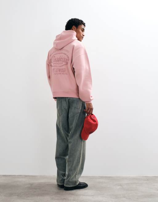 ASOS DESIGN extreme oversized hood with pigment print in pink, 3 of 5
