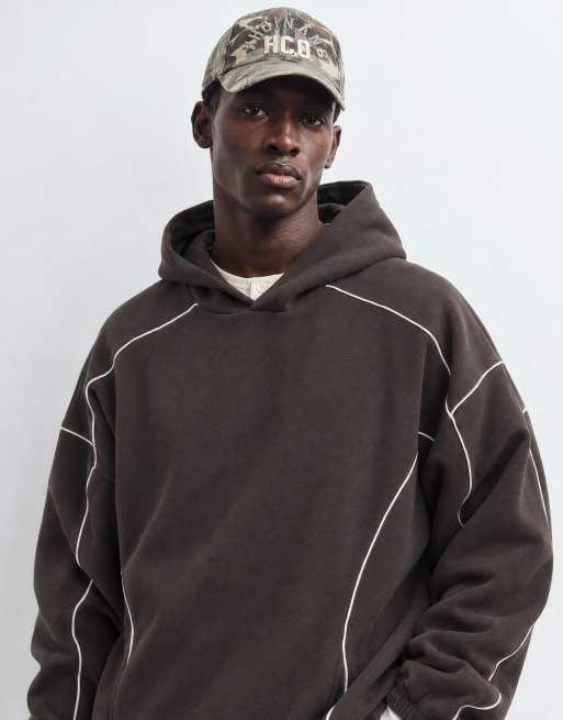 ASOS DESIGN extreme oversized hoodie co-ord met bies in bruin, 7 van 9