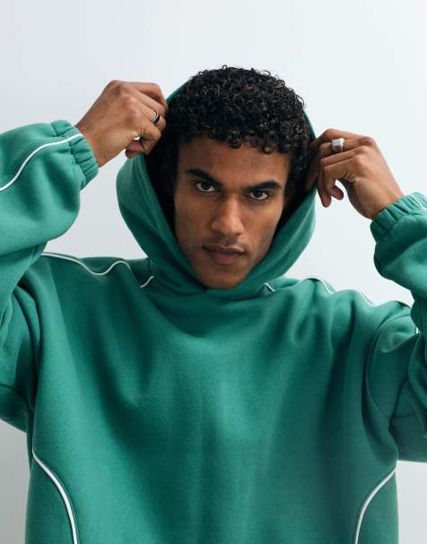 ASOS DESIGN extreme oversized hoodie co-ord with piping in green - view 1