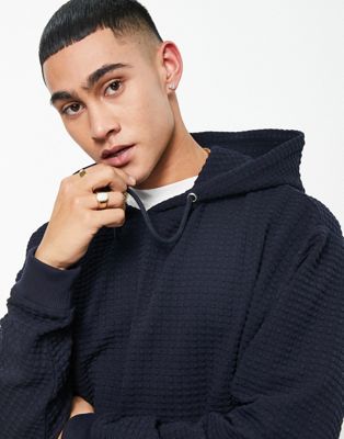 ASOS DESIGN extreme oversized hoodie in navy check texture