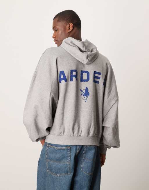 ASOS DESIGN extreme oversized hoodie with Americana style graphic in grey marl, 2 of 4