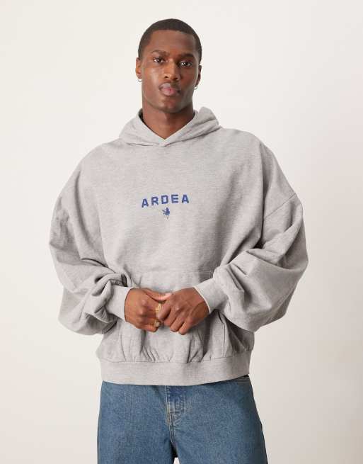 ASOS DESIGN extreme oversized hoodie with Americana style graphic in grey marl, 4 of 4