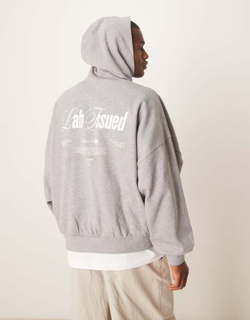 ASOS DESIGN - Felpa super oversize grigio mélange con cappuccio e stampa sul retro