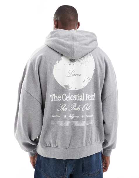 ASOS DESIGN extreme oversized hoodie with back print in grey marl - view 1