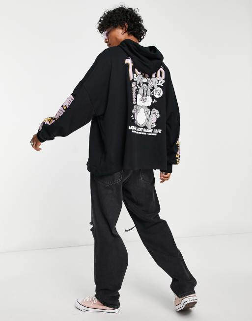 ASOS DESIGN extreme oversized hoodie with cartoon back and sleeve print in black, 4 von 4