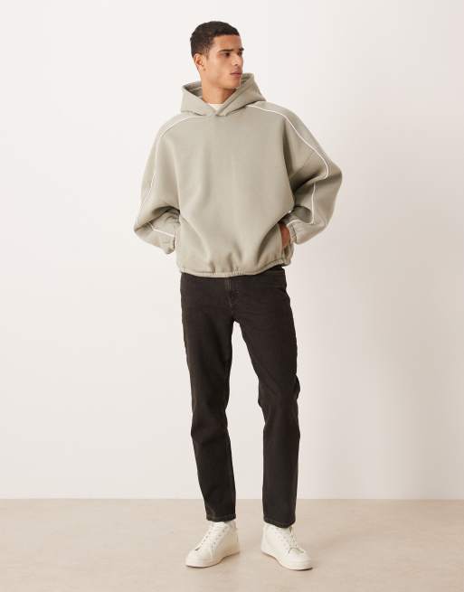 ASOS DESIGN extreme oversized hoodie with contrast pipping in khaki, 2 of 5