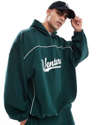 extreme oversized hoodie with piping detail in green - part of a set