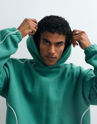 Asos Design Extreme Oversized Hoodie With Piping In Green